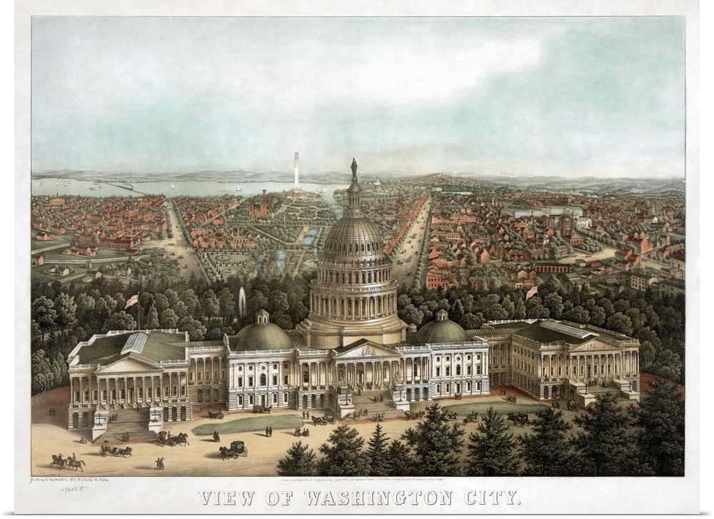 Washington, D.C., C1871. Bird's-Eye View Of Washington, D.C., With the Capitol Building In the Foreground, the U.S. Botani...