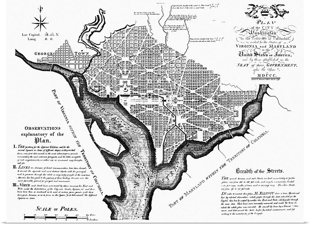 Washington, D.C. Plan, 1792. Andrew Ellicott's Engraved Map Of 1792, Based On Pierre Charles L'Enfant's Manuscript Plan, W...