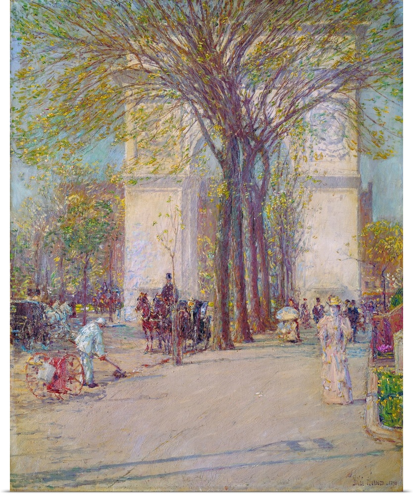 Washington Square arch in Spring. Oil on canvas by Childe Hassam, 1890.