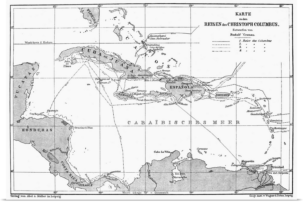 West Indies Map, C1890. A German Map Of Cuba, Jamaica And Hispaniola, C1890.