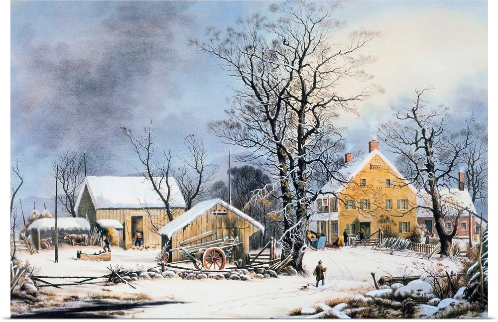 Winter Scene, 1864. 'Winter In the Country, A Cold Morning.' Lithograph, 1864, By Currier and Ives.