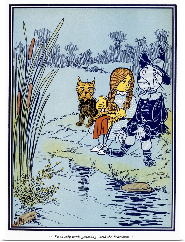 Dorothy and the Scarecrow. Illustration by W.W. Denslow from the 1st edition, 1900, of L. Frank Baum's 'The Wonderful Wiza...