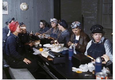 Women workers at the Chicago and North Western railroad on their lunch break, Iowa, 1943