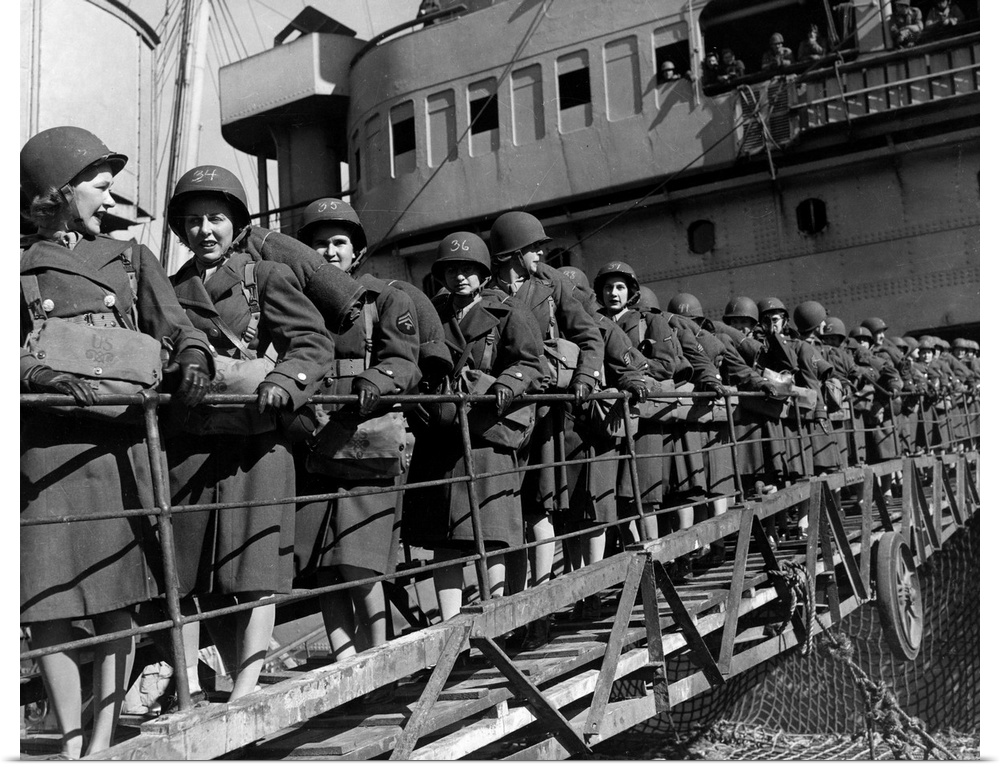 Members of the Women's Army Corps disembark at a North African port during World War II. Among the first to land were Leno...