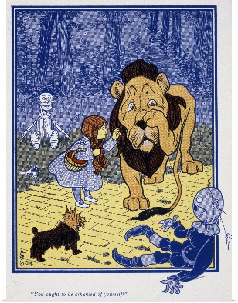 Dorothy and the Cowardly Lion. Drawing from 1st edition, 1900, of L.F. Baum's 'The Wonderful Wizard of Oz.'