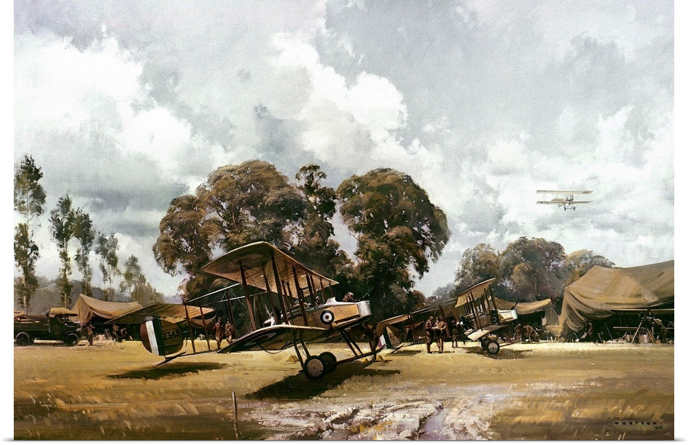 World War I Aircraft. The Gunbus (Vickers FB5). Painting by Frank Wootton.