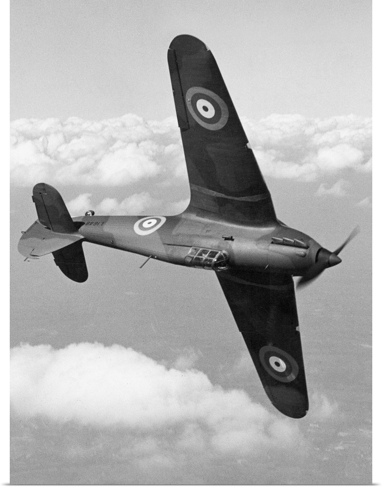 A Hawker Hurricane fighter photographed in August 1940 while banking.