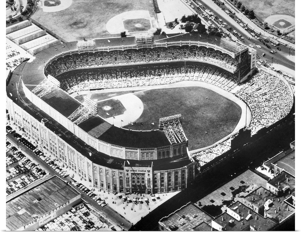 Aerial view of Yankee Stadium in the Bronx, New York City. Photograph, c1955.