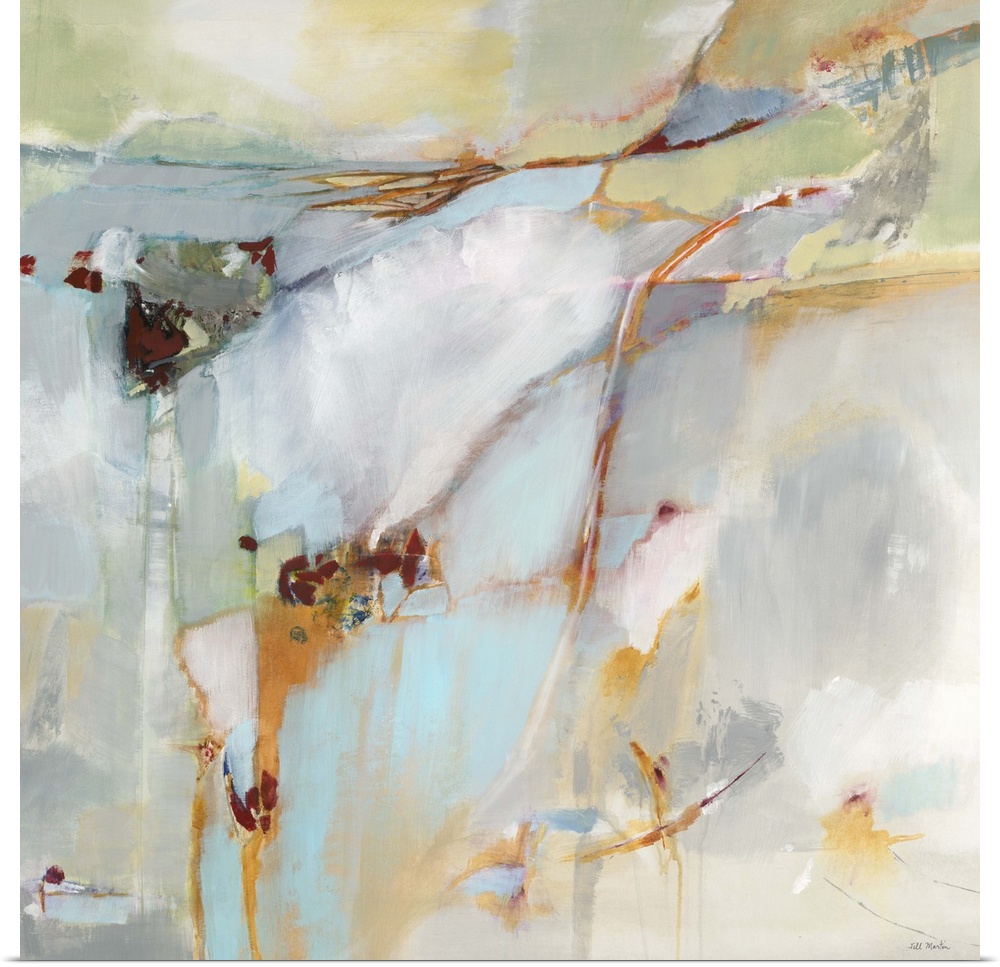 Contemporary abstract painting of pale colors using in organic forms.