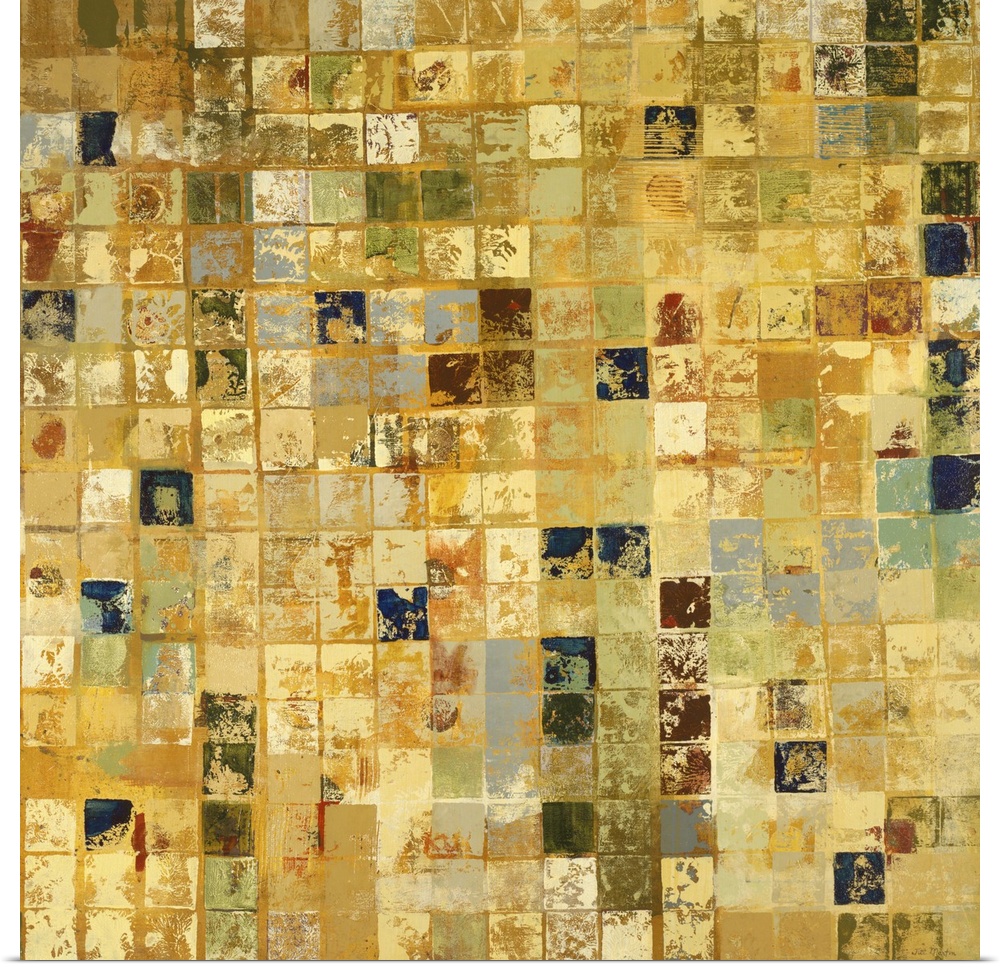 Home decor artwork of a gold and earth toned mosaic.