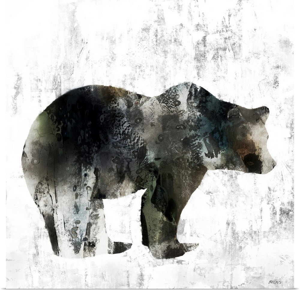 A simple stylized image of a bear that is both rustic and contemporary, in textured neutral shades. Would be perfect in a ...