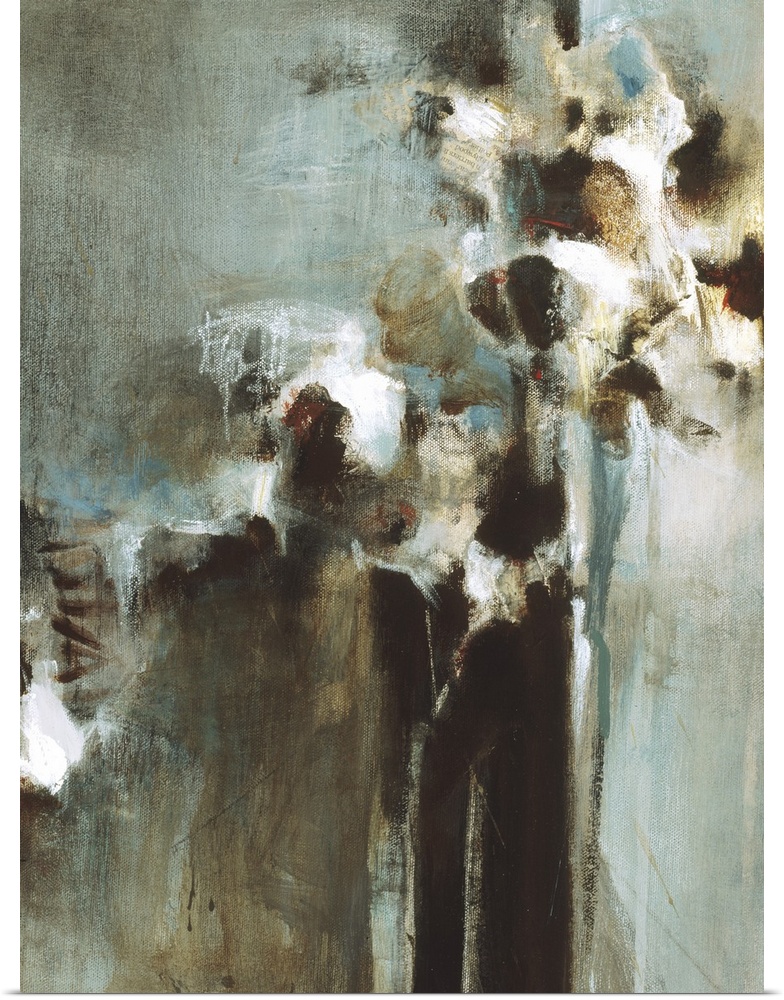Contemporary abstract painting using dark weathered rustic tones.