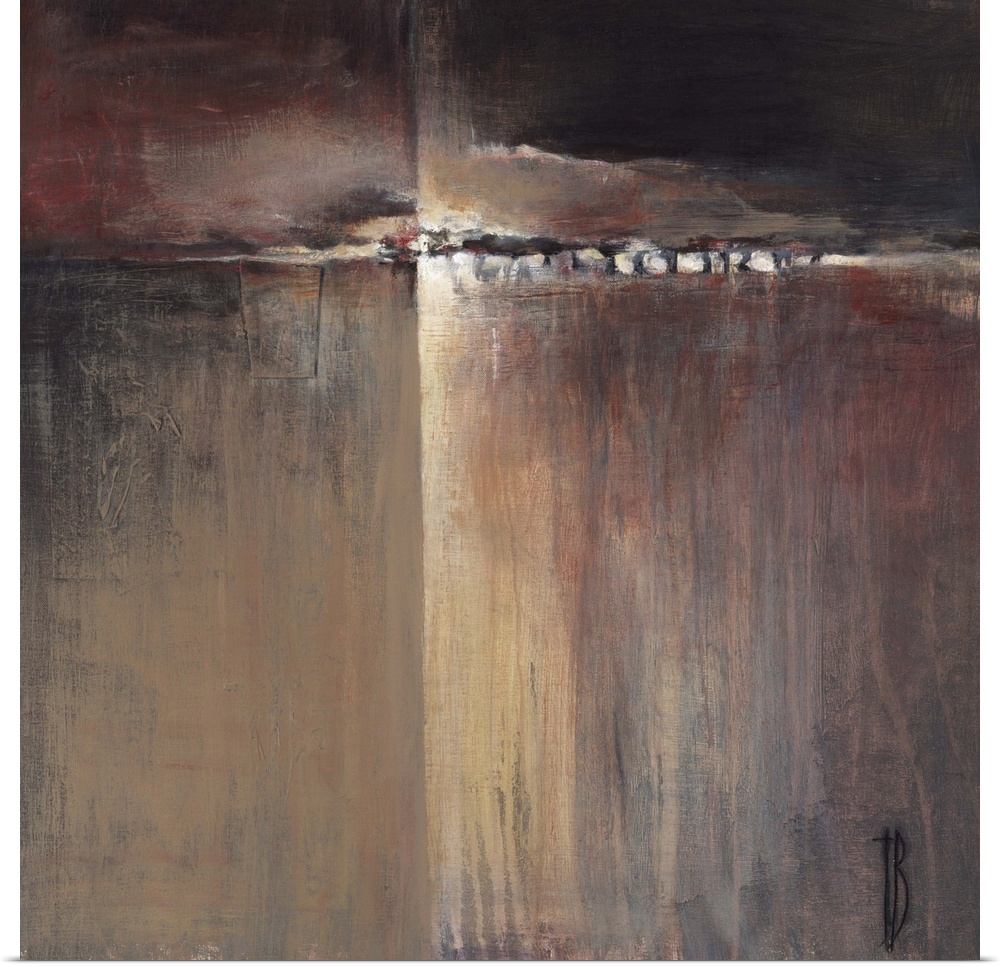 Contemporary abstract painting resembling a sheer cliff drop into a desert landscape.