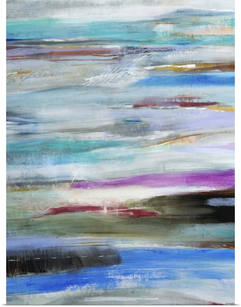 Contemporary abstract painting using vibrant colors in horizontal lines.