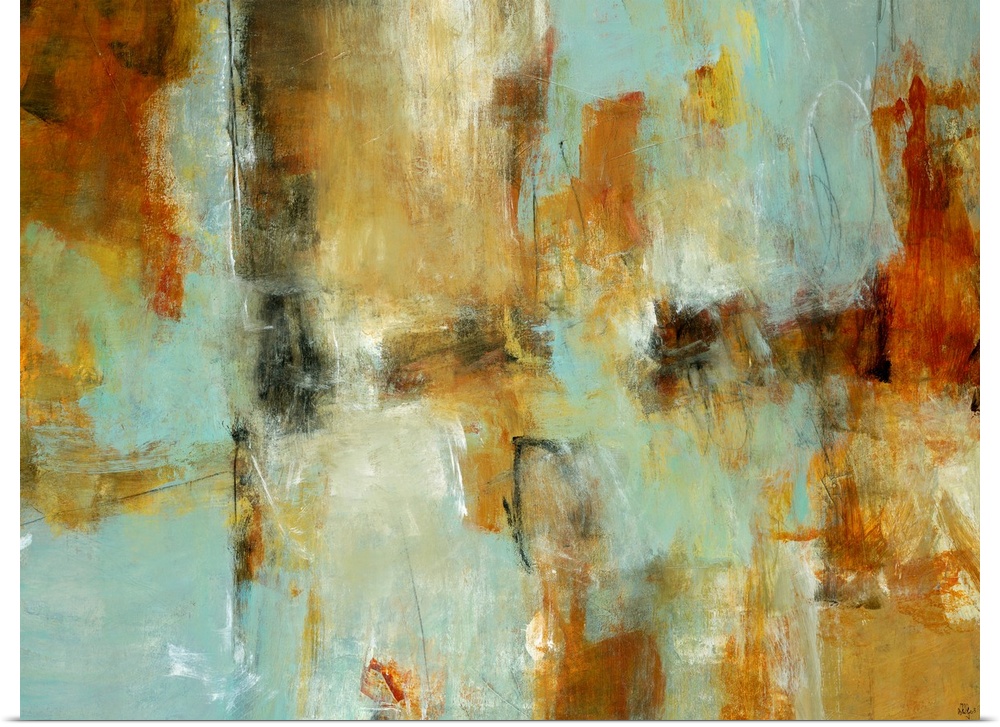 An abstracting painting of sanded paint textures that will fill a horizontal space.