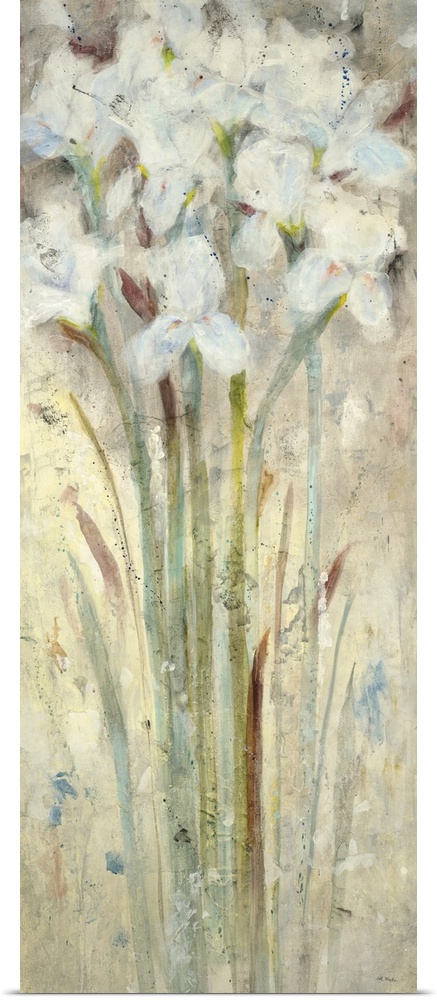 A contemporary painting of white flowers.