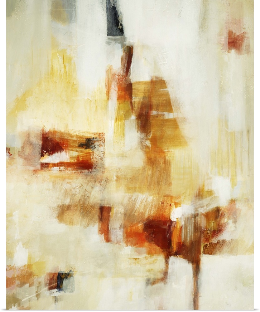 Contemporary abstract painting of dark and pale orange tones against a neutral background.