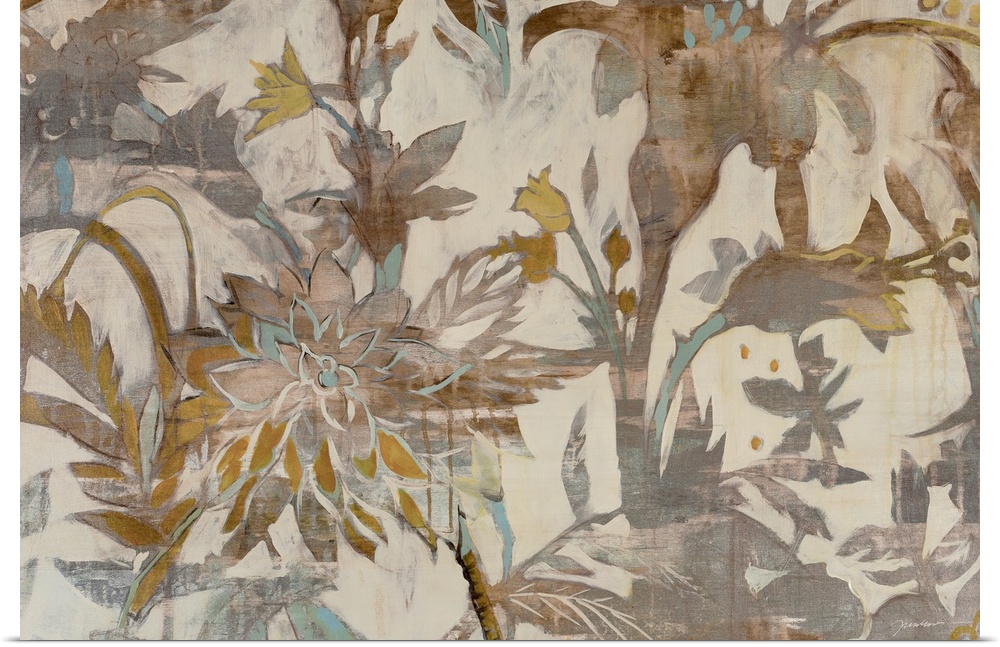 Contemporary artwork of floral pattern in earth tones.