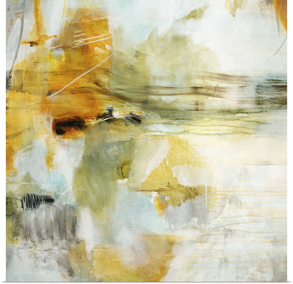 A contemporary abstract painting using a muted orange tone against a neutral background.