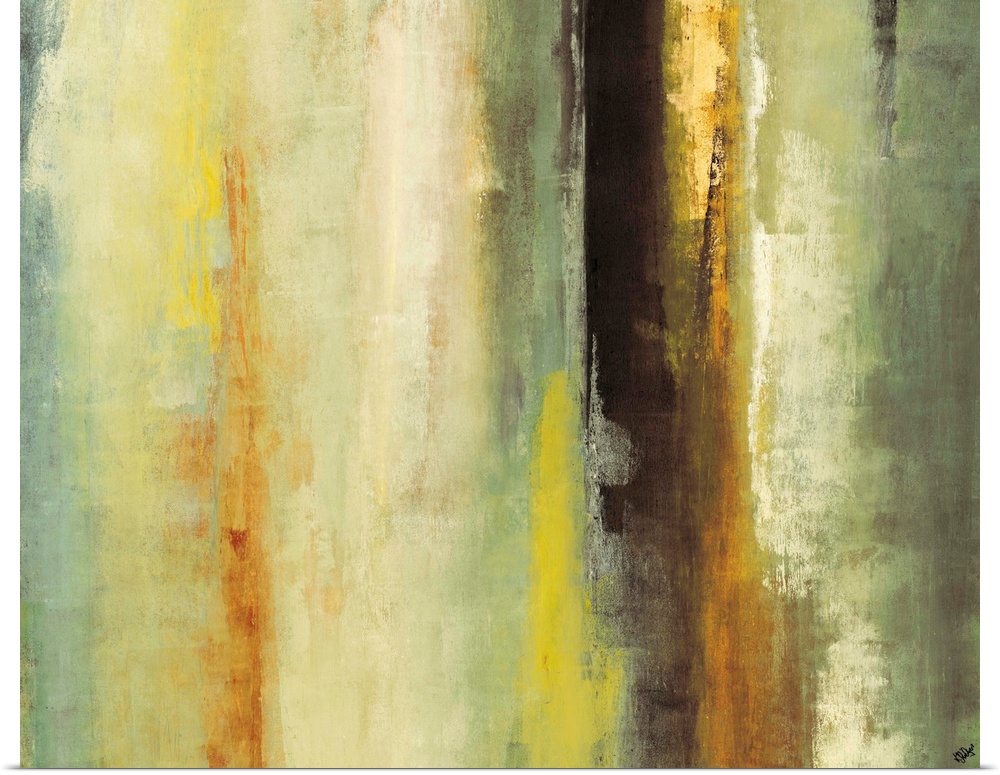 Giant abstractly painted canvas with different gradients of colors on a grungy texture.