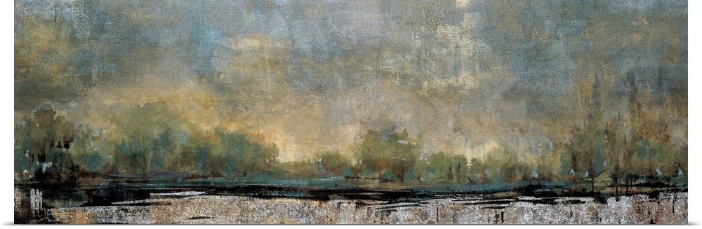 Contemporary painting of a landscape in a dark pale tones.