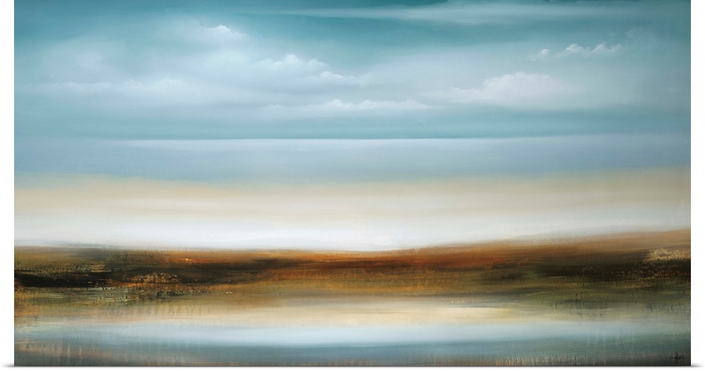 A contemporary abstract painting of a smooth blue horizon.