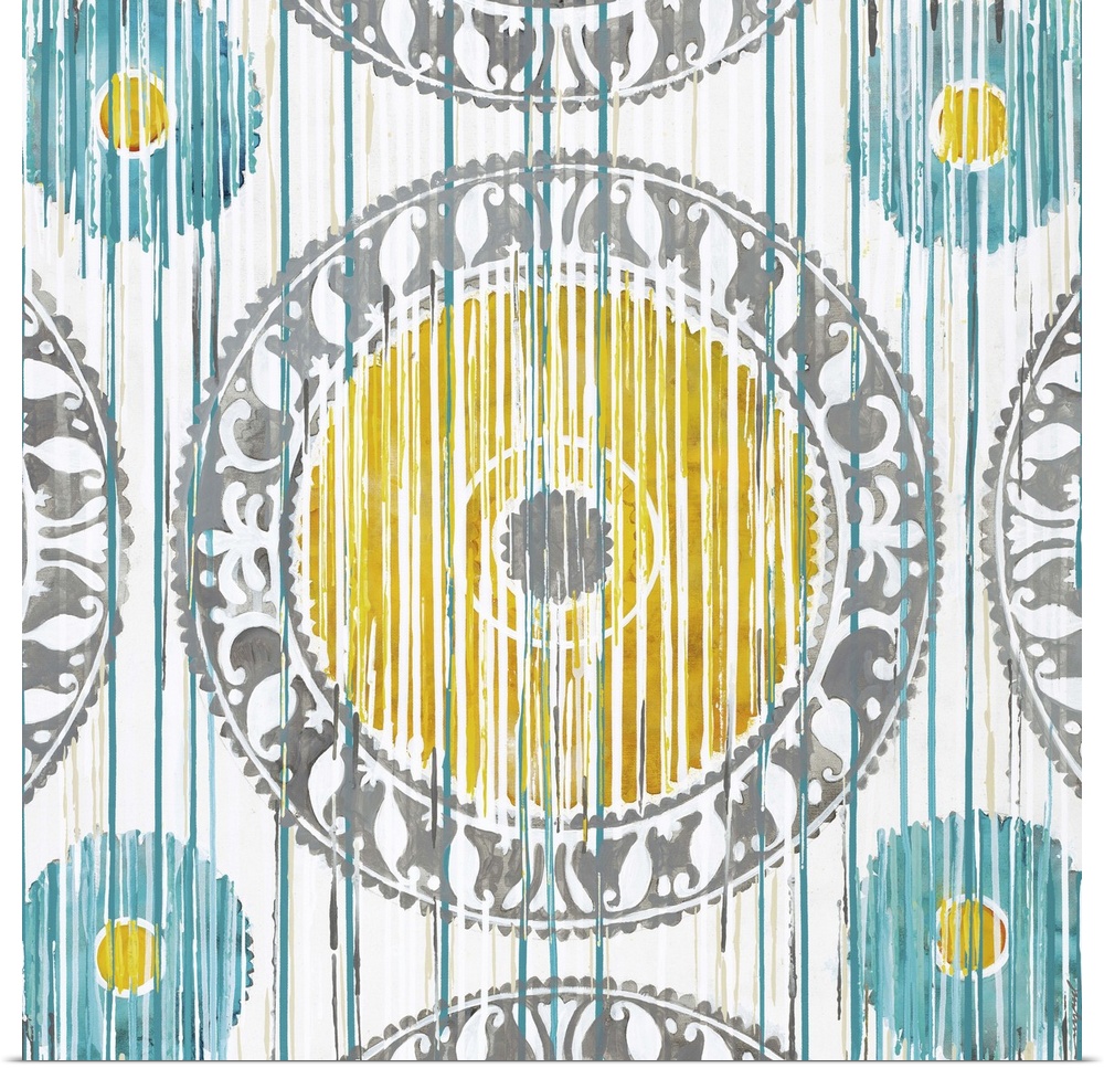 Contemporary painting of the light colored Ikat pattern.