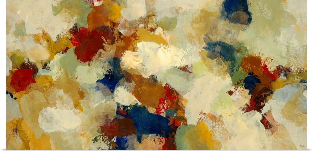 Decorative accents for the home or office this wall art is a horizontal painting of unspecific blobs of paint.