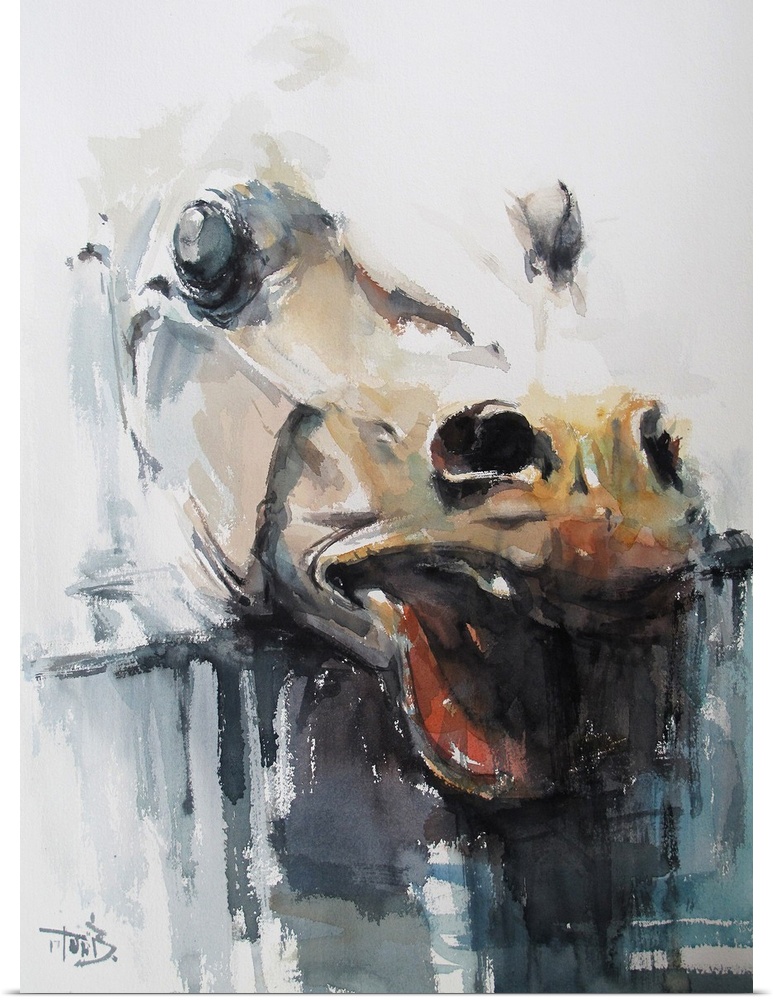 This contemporary artwork features expressive emotion with fragmentary brush strokes and robust colors. This horse's head ...