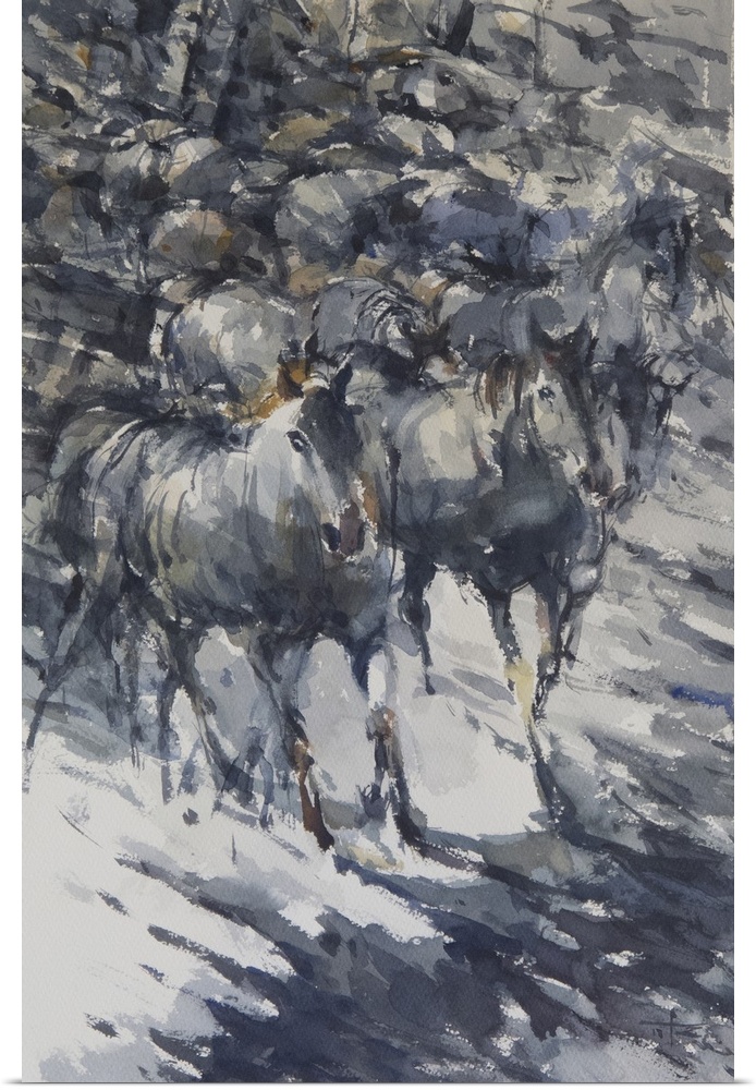 Full of energy and motion, this contemporary artwork reflects the movement of wild horses by using dynamic shadows.