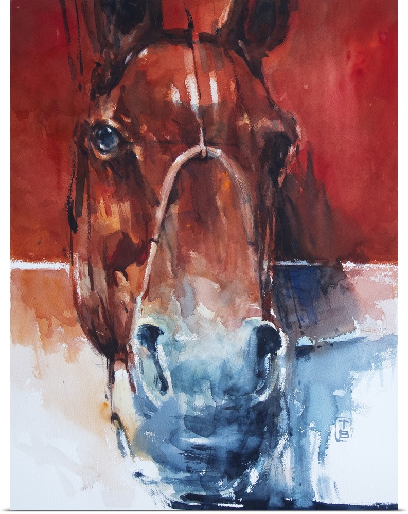 This contemporary artwork features the face of a horse using a bold palette and surrealistic brush strokes.