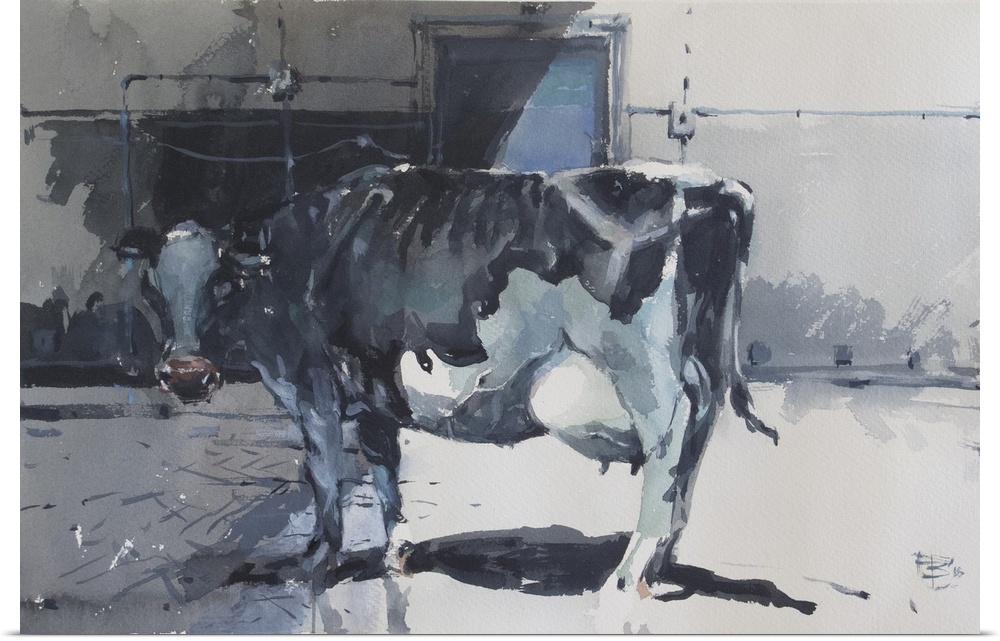Full of soul and gentle nature, this contemporary artwork illustrates emotion of a cow with dark moody colors.