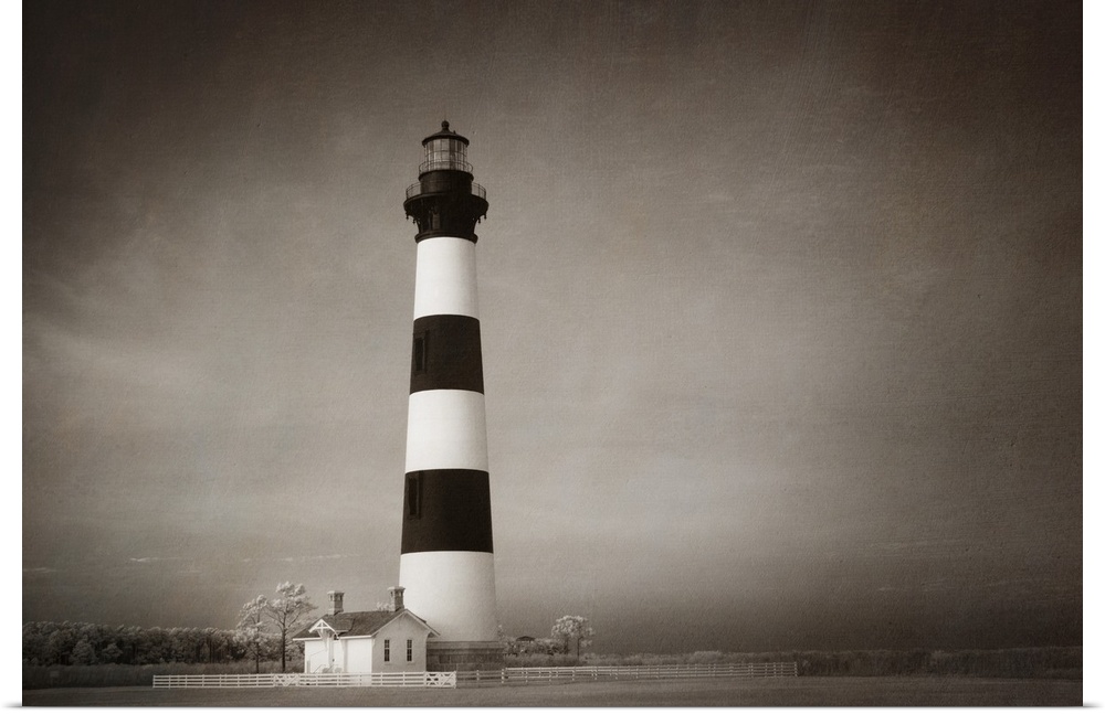 Black and white striped Bodie Island Lighthouse on the Outer Banks, North Carolina.