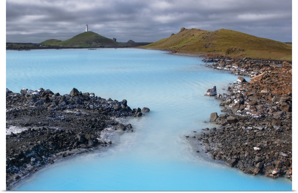 Vivid blue waters of a lake in the wilderness of Kevlivik, Iceland.
