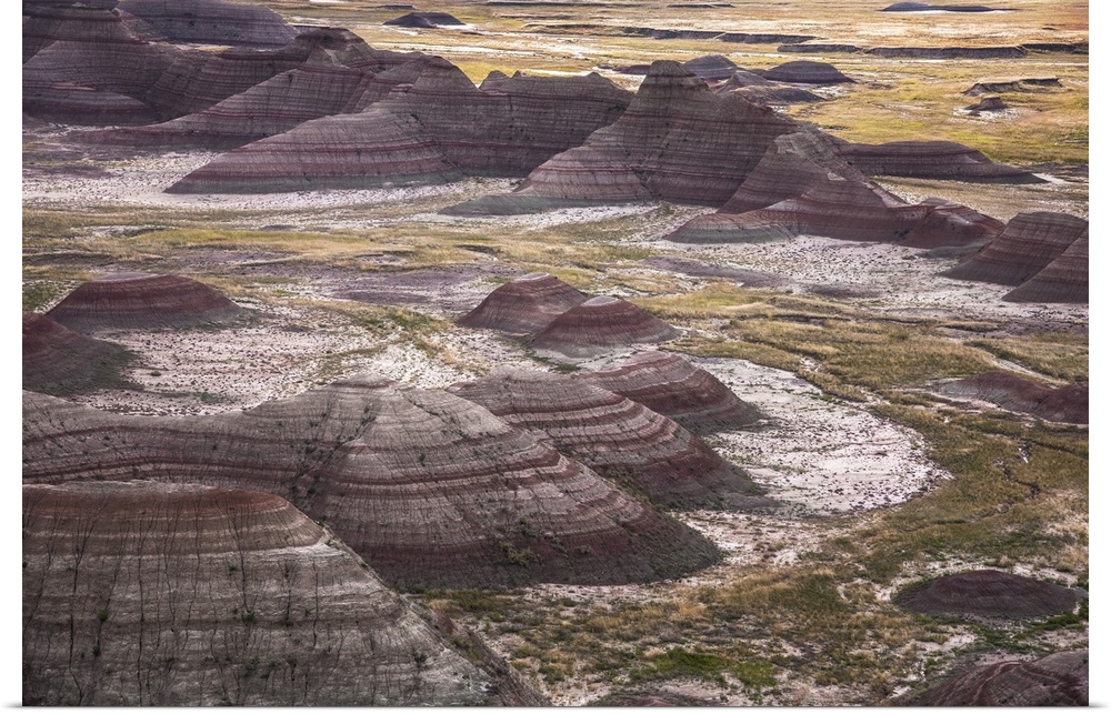 Striated rock formations in the wilderness of Badlands National Park in South Dakota.