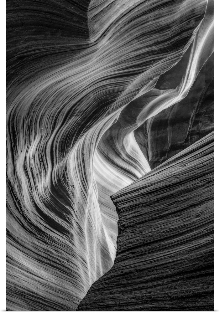 Abstract view of light shining on the patterned rocks deep inside Antelope Canyon, Page, Arizona.