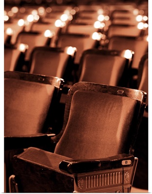 A row of chairs in an old North Carolina theatre