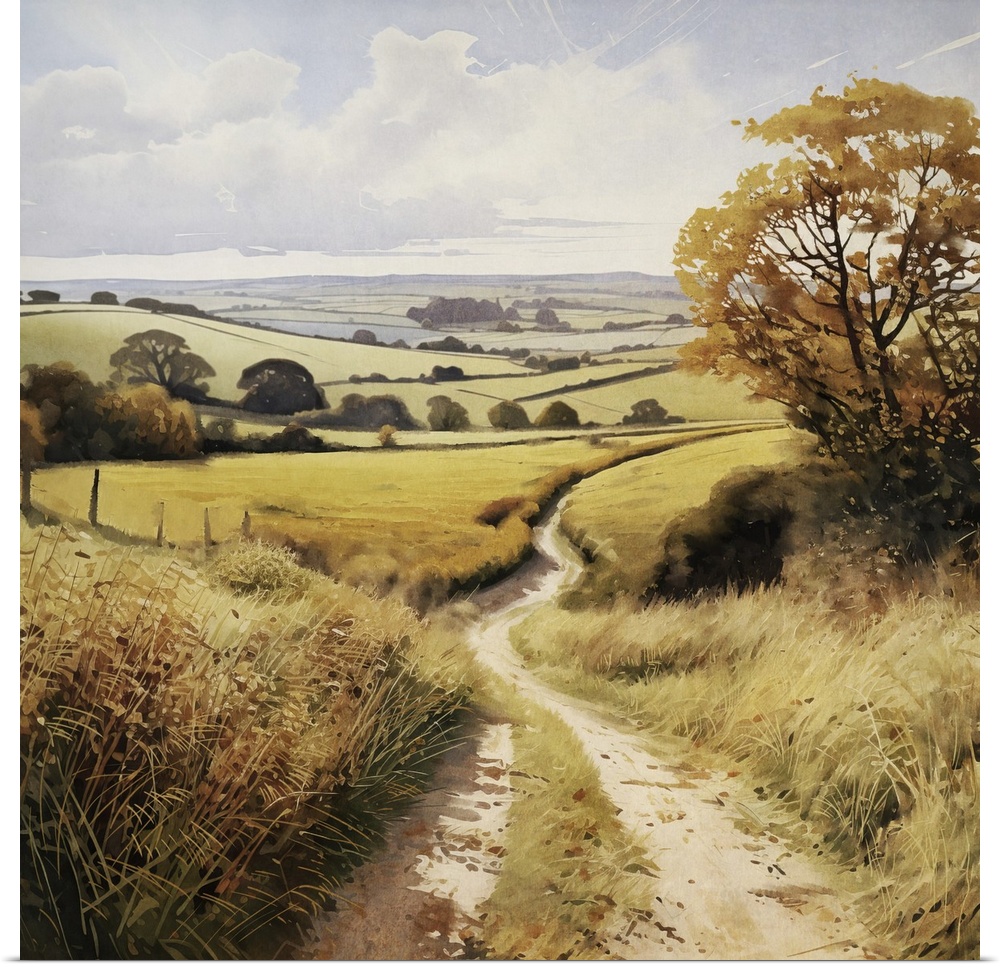 Originally a Painting of the West Sussex landscape in summer with fields and rolling countryside.