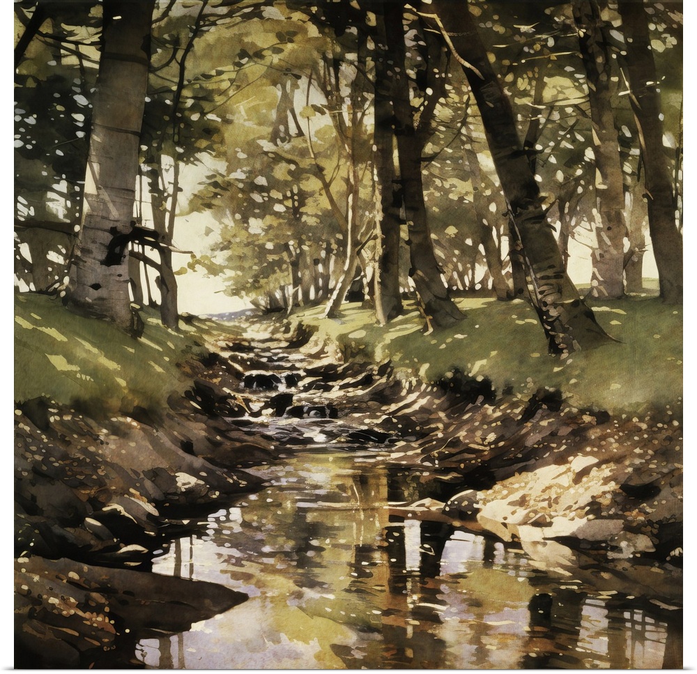 Originally a Painting of woodland in England with autumn colours and dappled sunlight.