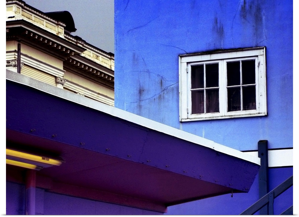 Buildings painted blue and purple