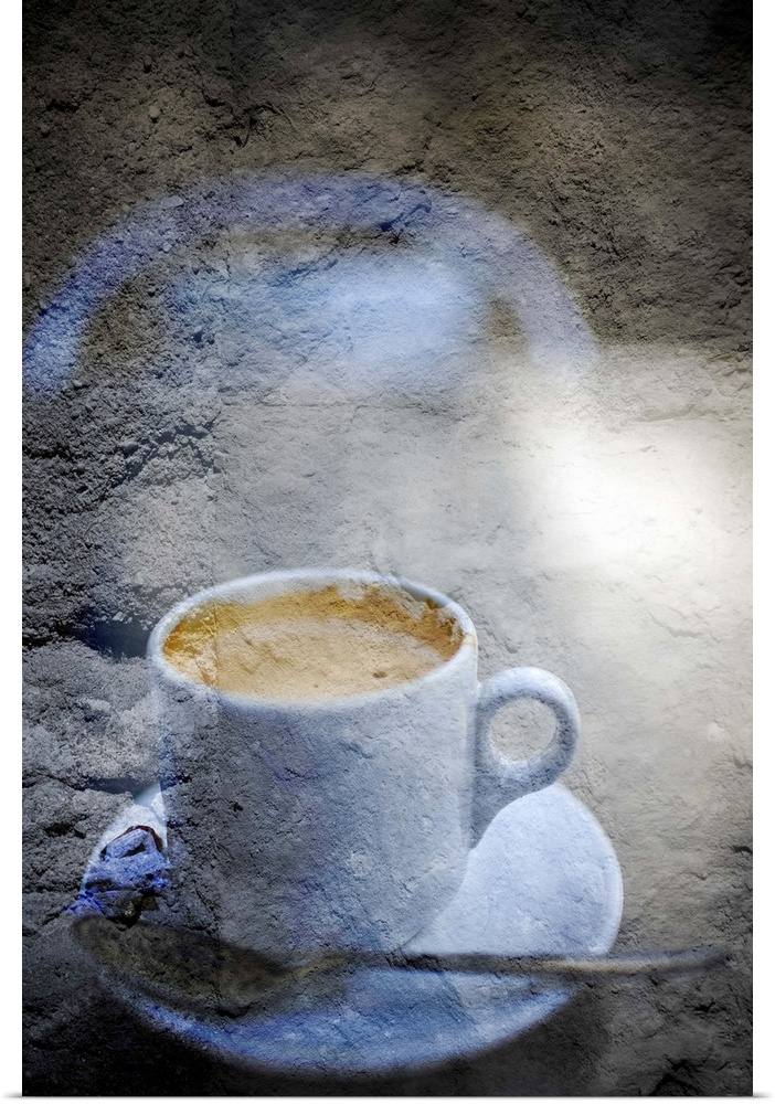 Digital composite of a cup of coffee with added texture