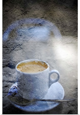 Digital composite of a cup of coffee with added texture