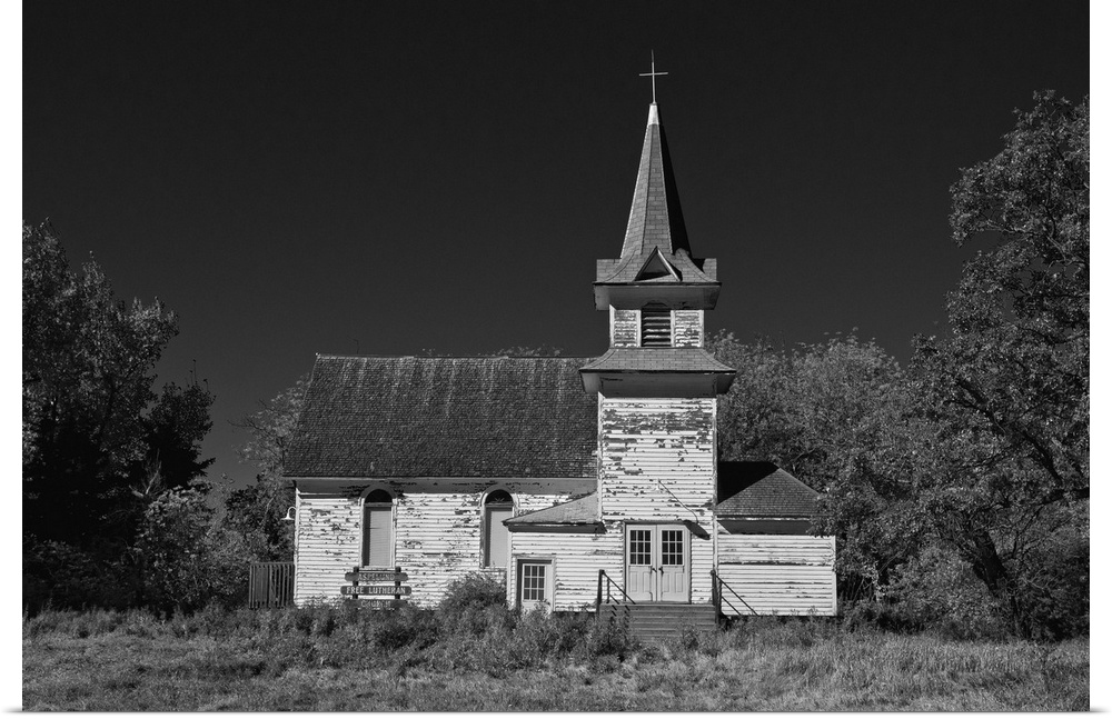 Old church in rural landscape in Cavalier County USA