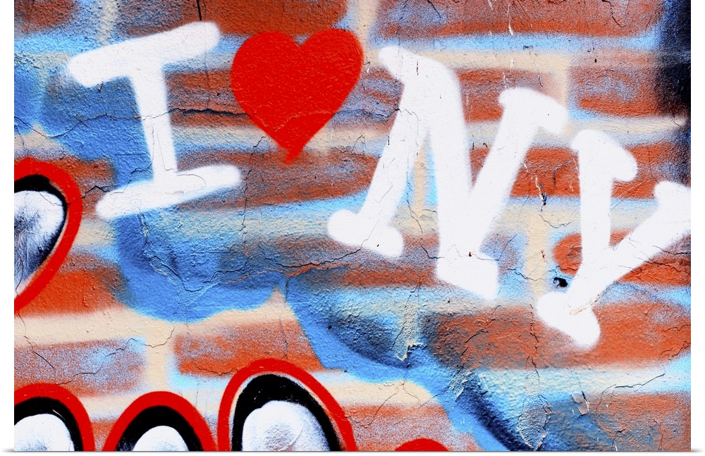 I love New York Graffiti on a Red Brick Wall, Manhattan, New York City.