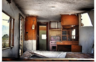 Interior of an old derelict caravan
