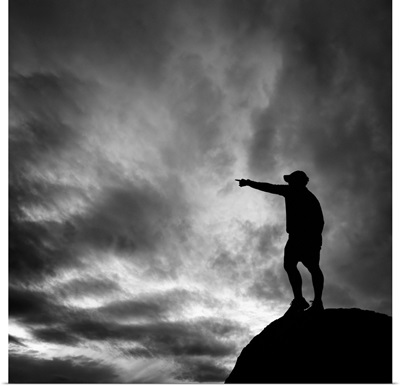 Leadership silhouette man and sky in black and white