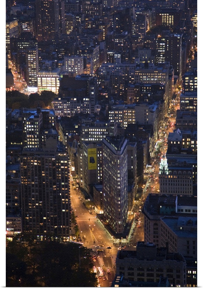The Flatiron building by night from the Empire State Building, NYC, USA