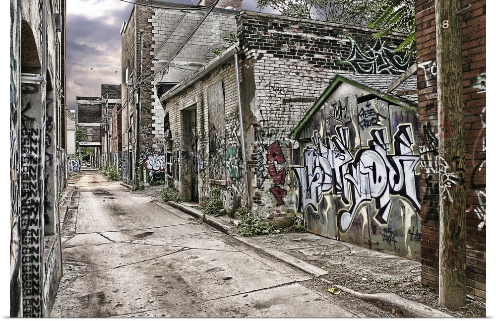 A back alley with graffiti