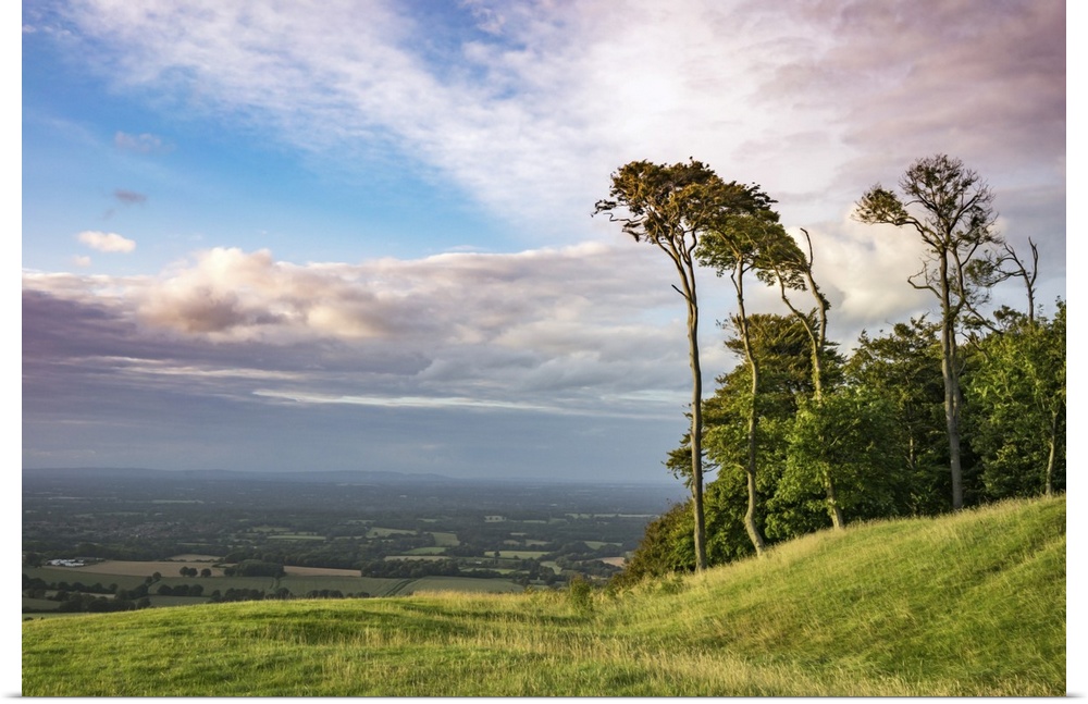 The rural view from Chantonbury Ring in West Sussex, England.