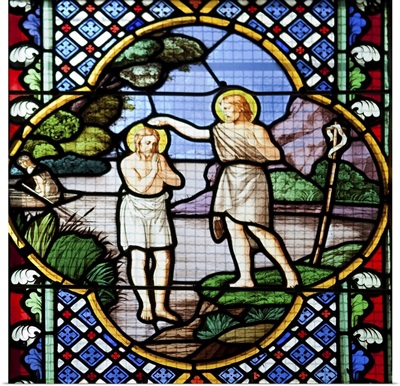 Stained glass window, Saint-Corentin Cathedral, town of Quimper, France